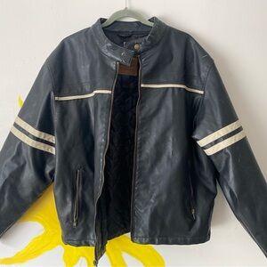 Arizona Faux Leather Motorcycle Jacket with Cream Stripes
